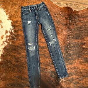 American Eagle Outfitters Dark Blue Distressed Skinny Jeans